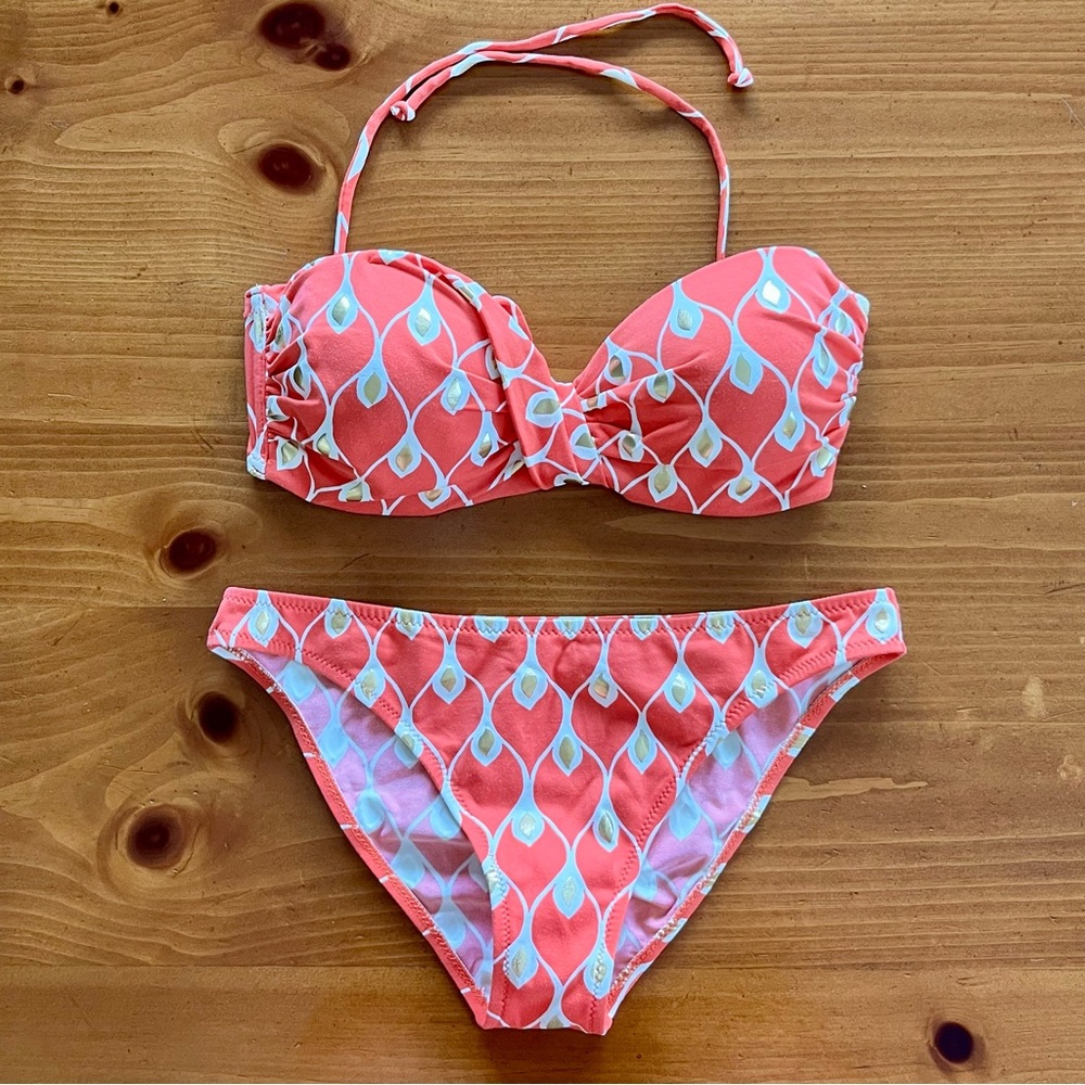 Dolores Cortes Coral and White Bikini Set, Size 42